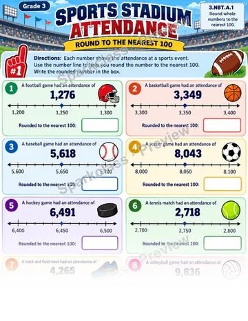 Round To Nearest 100 Stadium — Grade 3 worksheet preview