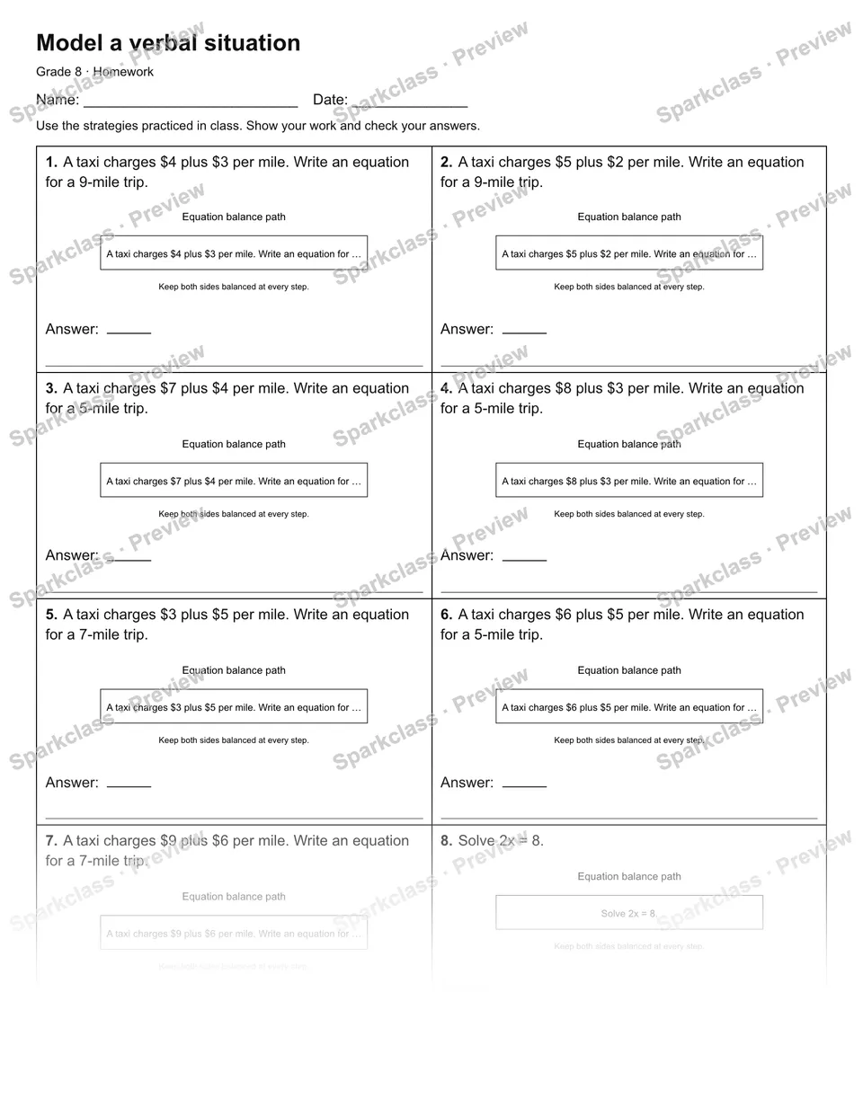 Model a verbal situation — Homework — page 1