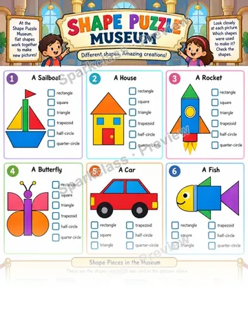 Shape Puzzle Museum — Grade 1 worksheet preview