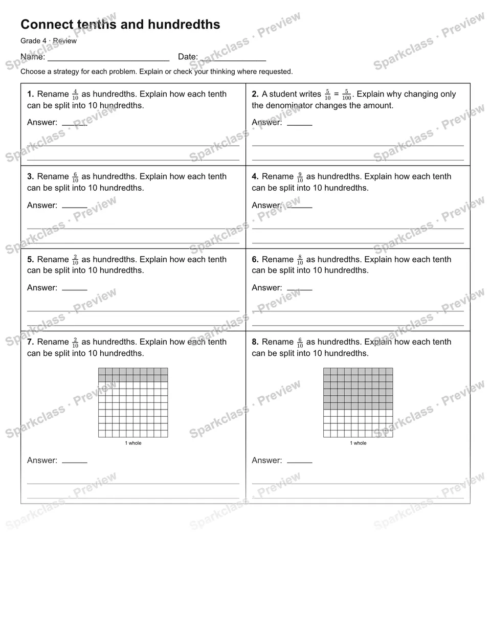Connect tenths and hundredths — Review — page 1