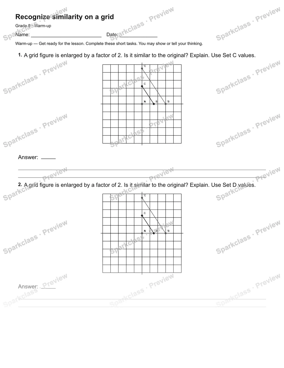 Recognize similarity on a grid — Warm-up — page 1