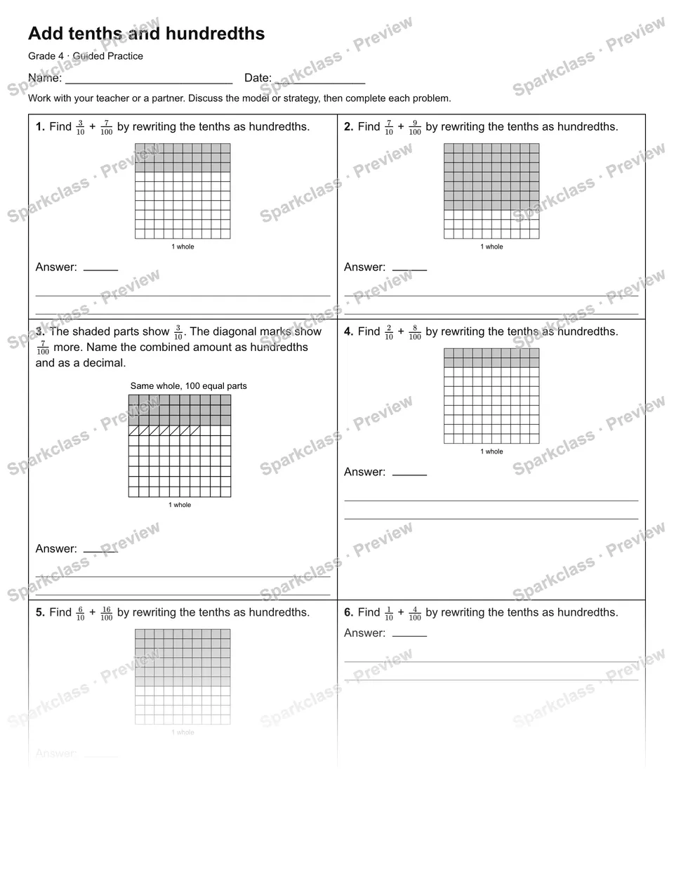 Add tenths and hundredths — Guided Practice — page 1
