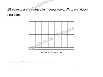 Write the division equation — Grade 3 problem preview