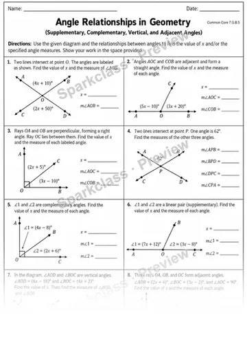 7.G.B.5 · 5 Angle Relationships — Grade 7 worksheet preview