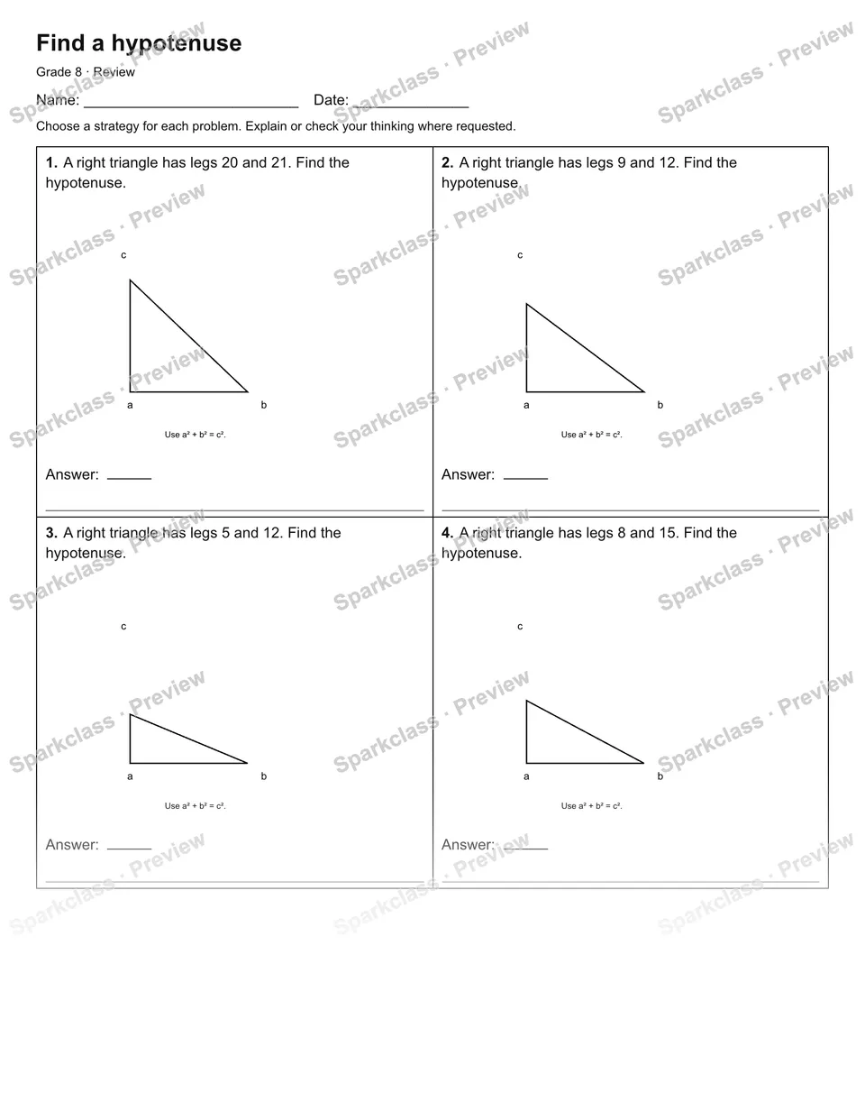 Find a hypotenuse — Review — page 1