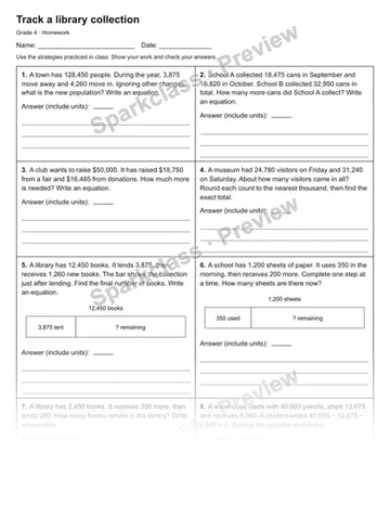 Track a library collection — Homework — Grade 4 worksheet preview