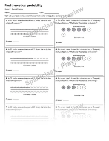 Find theoretical probability — Guided Practice — Grade 7 worksheet preview