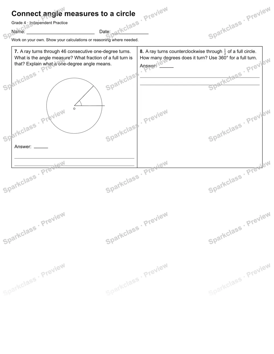 Connect angle measures to a circle — Independent Practice — page 2