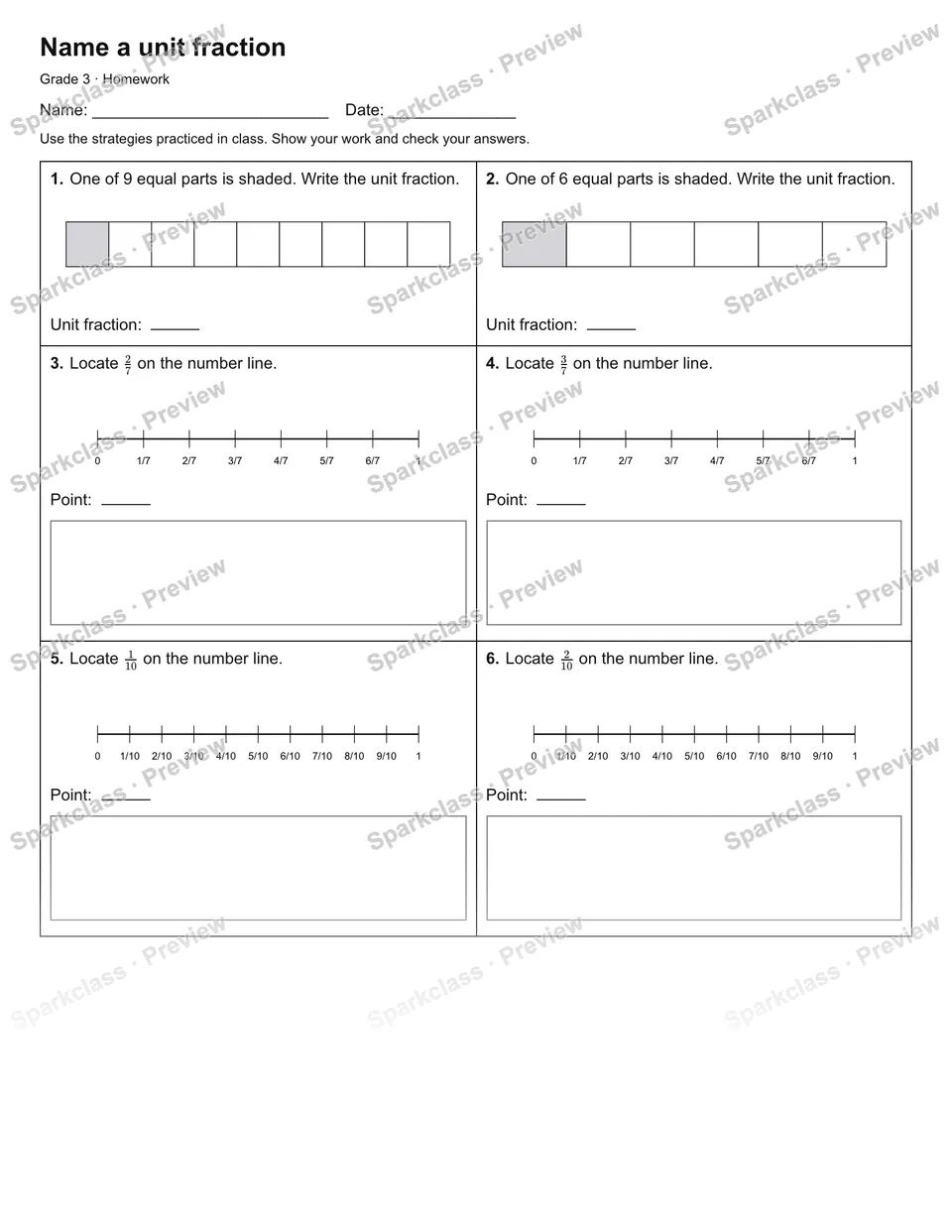 Name a unit fraction — Homework — page 1