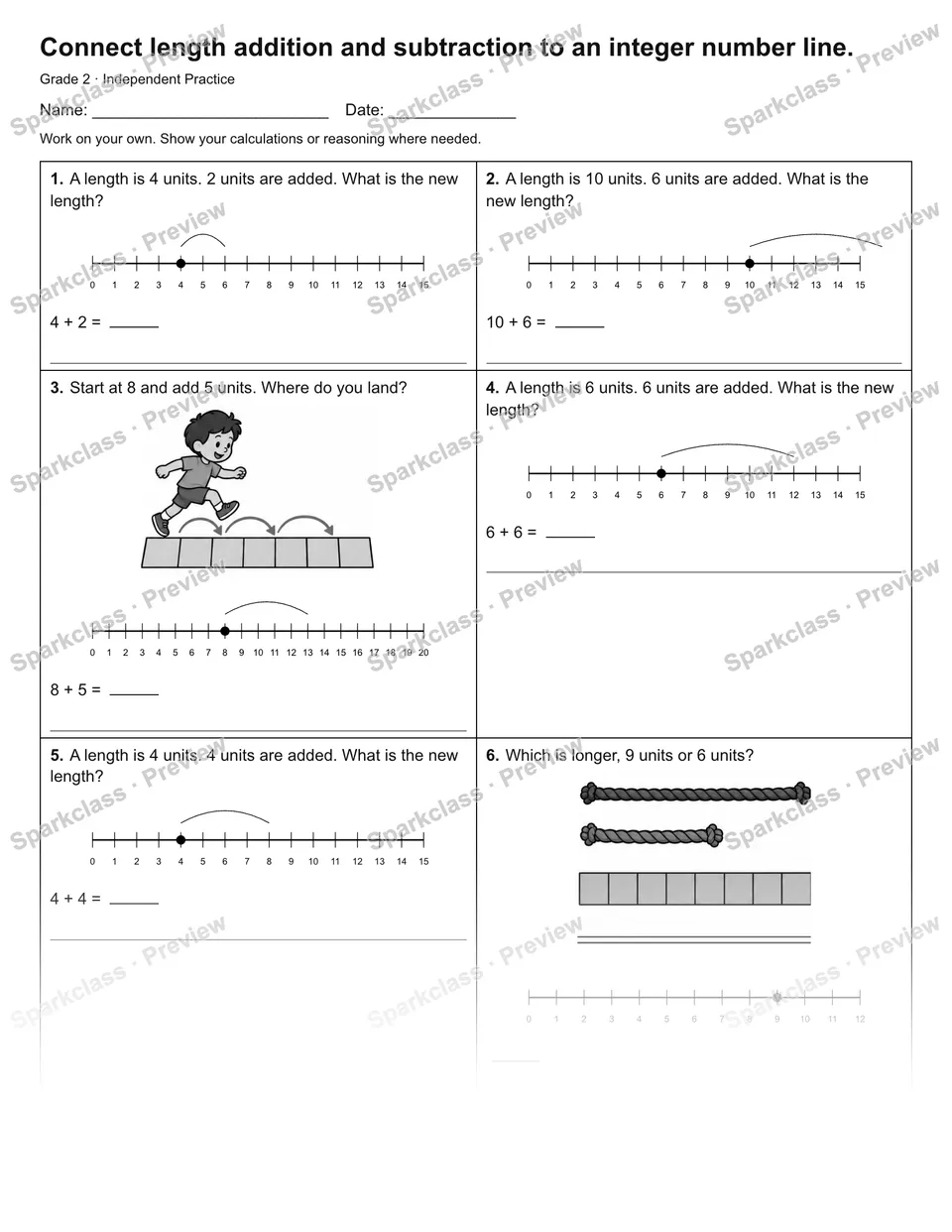 Connect length addition and subtraction to an integer number line. — Independent Practice — page 1