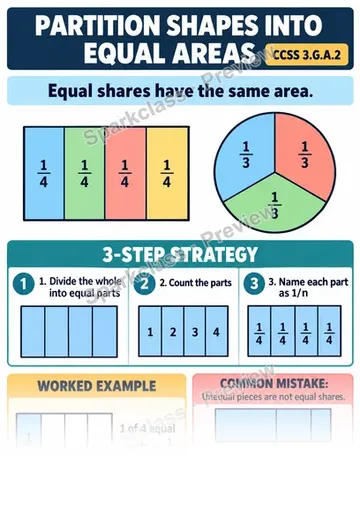 Knowledge Guide · Partition Shapes into Equal Areas — Grade 3 worksheet preview