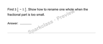 Subtract mixed numbers with regrouping — Grade 4 problem preview