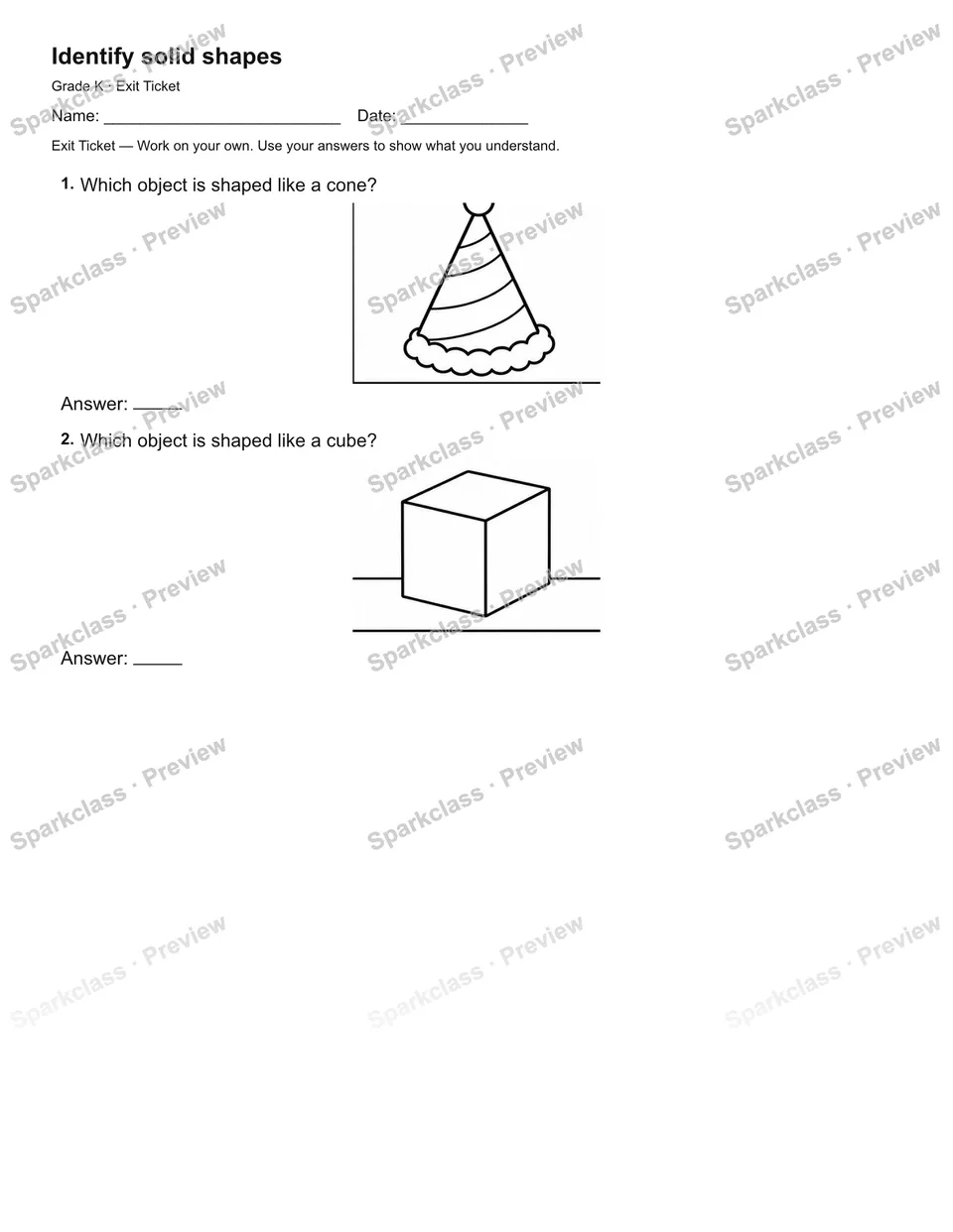 Identify solid shapes — Exit Ticket — page 2