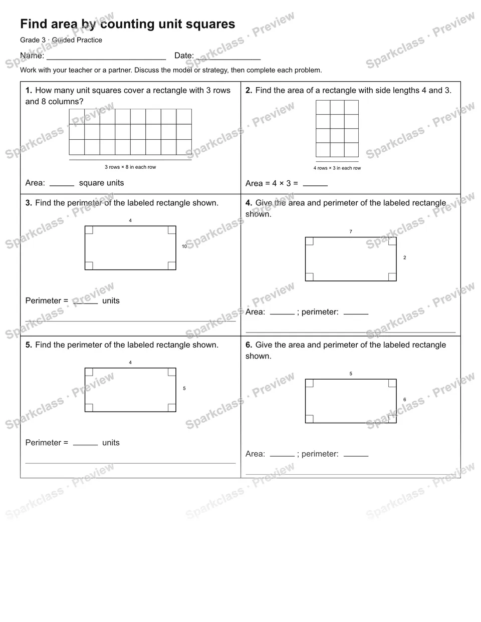Find area by counting unit squares — Guided Practice — page 1