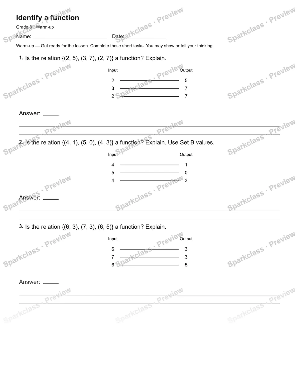 Identify a function — Warm-up — page 1