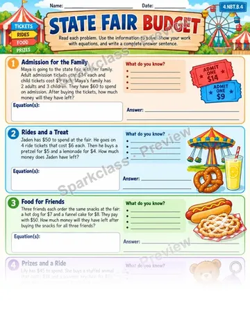 Addition and Subtraction Word Problems — Grade 4 worksheet preview