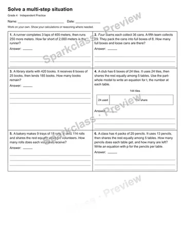 Solve a multi-step situation — Independent Practice — Grade 4 worksheet preview