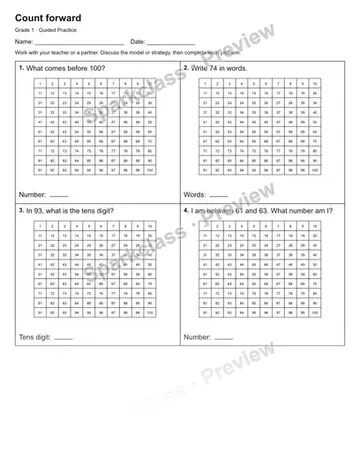 Count forward — Guided Practice — Grade 1 worksheet preview