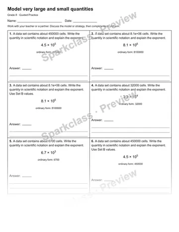 Model very large and small quantities — Guided Practice — Grade 8 worksheet preview