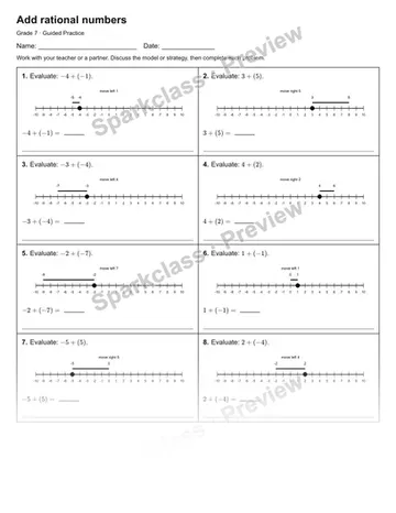 Add rational numbers — Guided Practice — Grade 7 worksheet preview