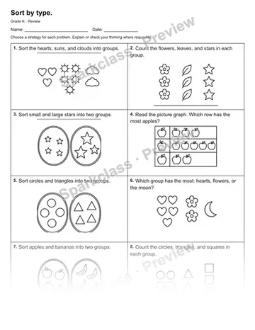 Sort by type. — Review — Kindergarten worksheet preview