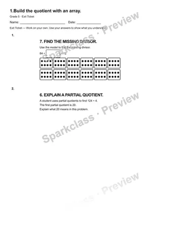 1.Build the quotient with an array. — Exit Ticket — Grade 5 worksheet preview