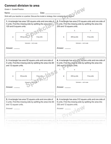 Connect division to area — Guided Practice — Grade 4 worksheet preview