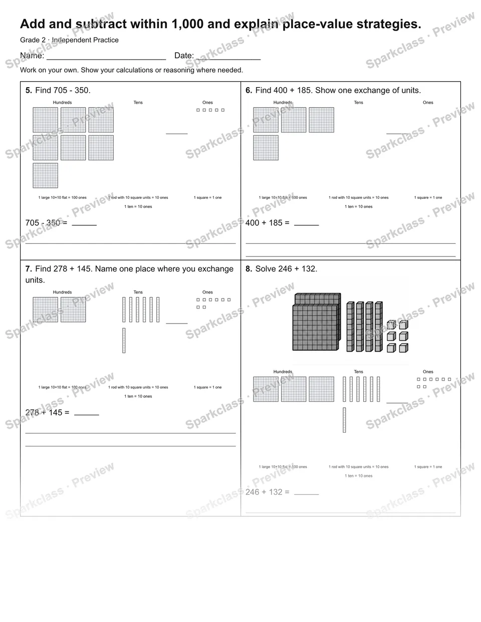 Add and subtract within 1,000 and explain place-value strategies. — Independent Practice — page 2