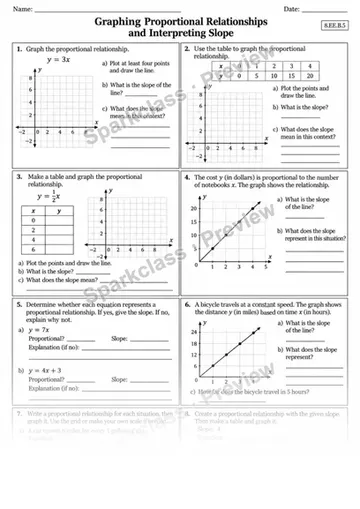 8.EE.B.5 · 5 Proportional Slope Worksheet V5 — Grade 8 worksheet preview