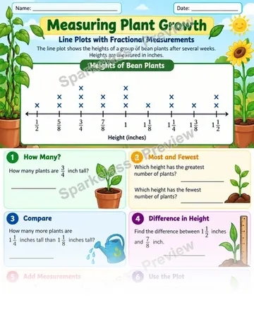 Fractional Line Plot · Plant Growth — Grade 5 worksheet preview