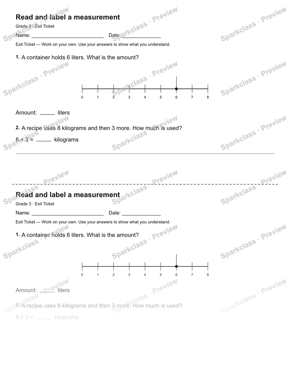 Read and label a measurement — Exit Ticket — page 1