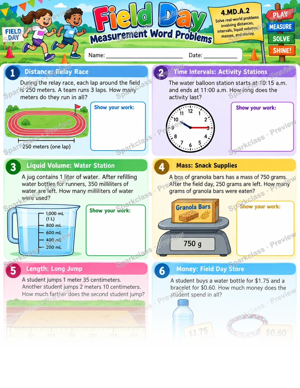 Measurement Word Problems · Field Day — page 1