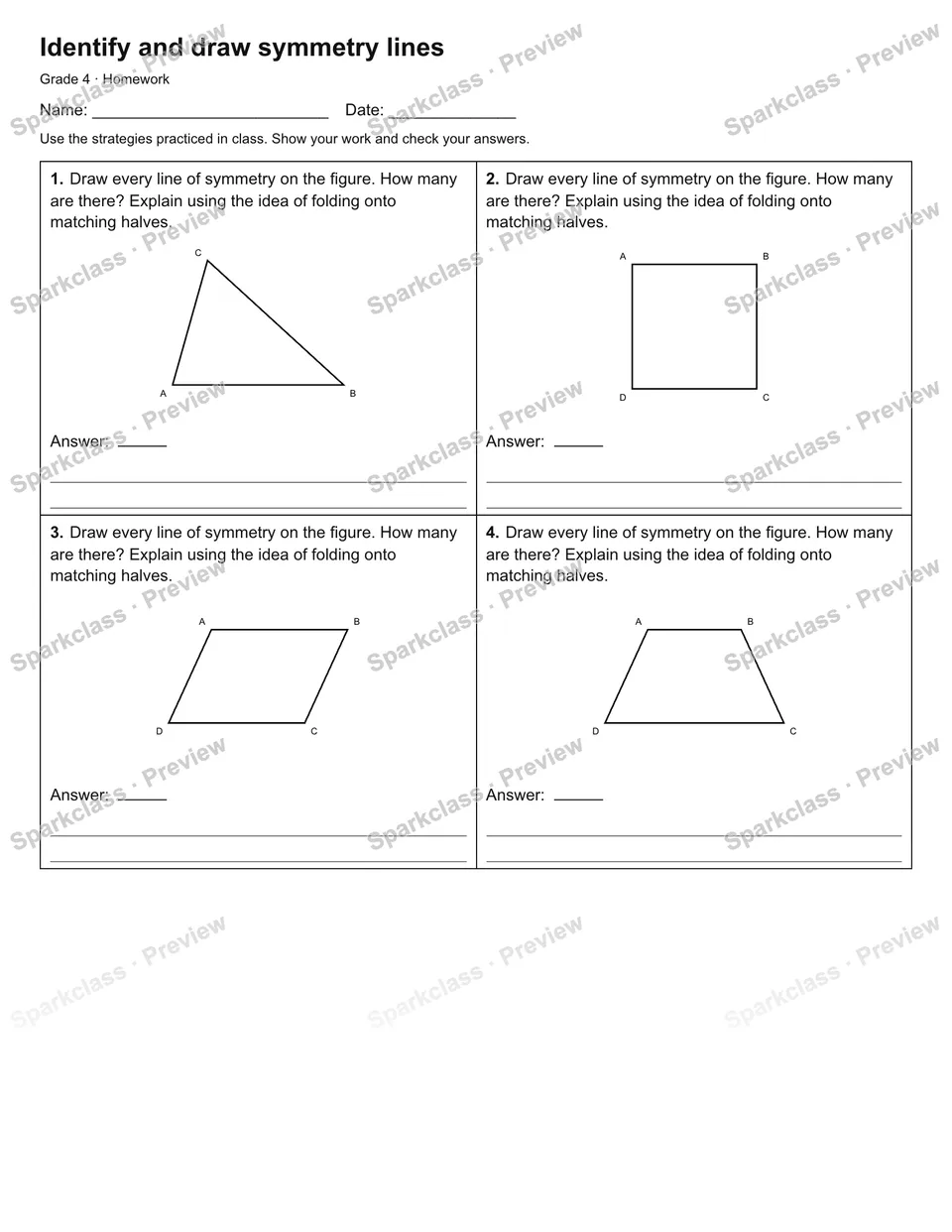 Identify and draw symmetry lines — Homework — page 1