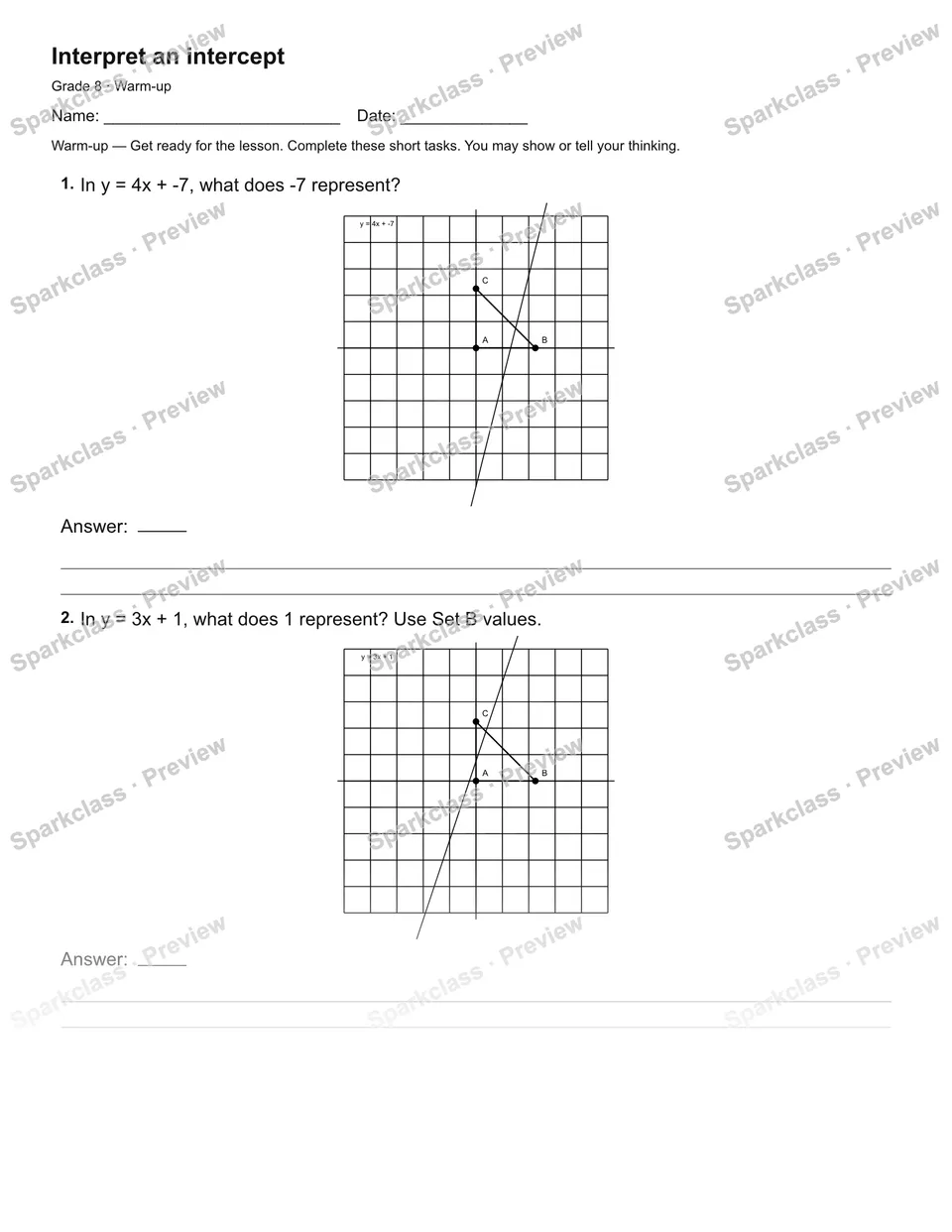Interpret an intercept — Warm-up — page 2