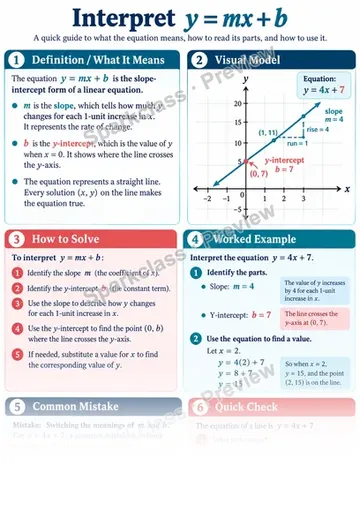 Knowledge Guide · Interpret y = mx + b as a linear function — Grade 8 worksheet preview