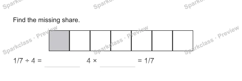 Find the missing share. 1/7 ÷ 4 = 4 × = 1/7 — page 1