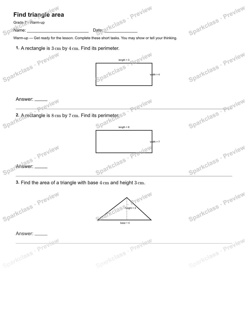 Find triangle area — Warm-up — page 1