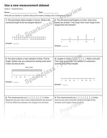 Use a new measurement dataset — Guided Practice — Grade 4 worksheet preview