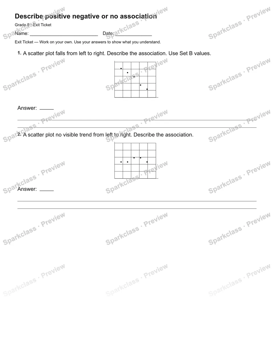 Describe positive negative or no association — Exit Ticket — page 1