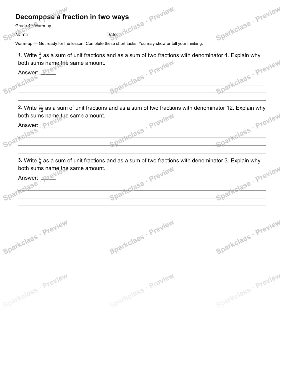 Decompose a fraction in two ways — Warm-up — page 2