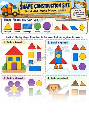 Shape Construction Site · Build Shapes — Kindergarten worksheet preview
