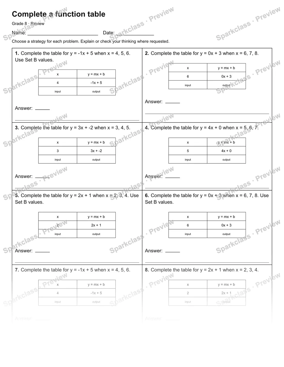 Complete a function table — Review — page 1