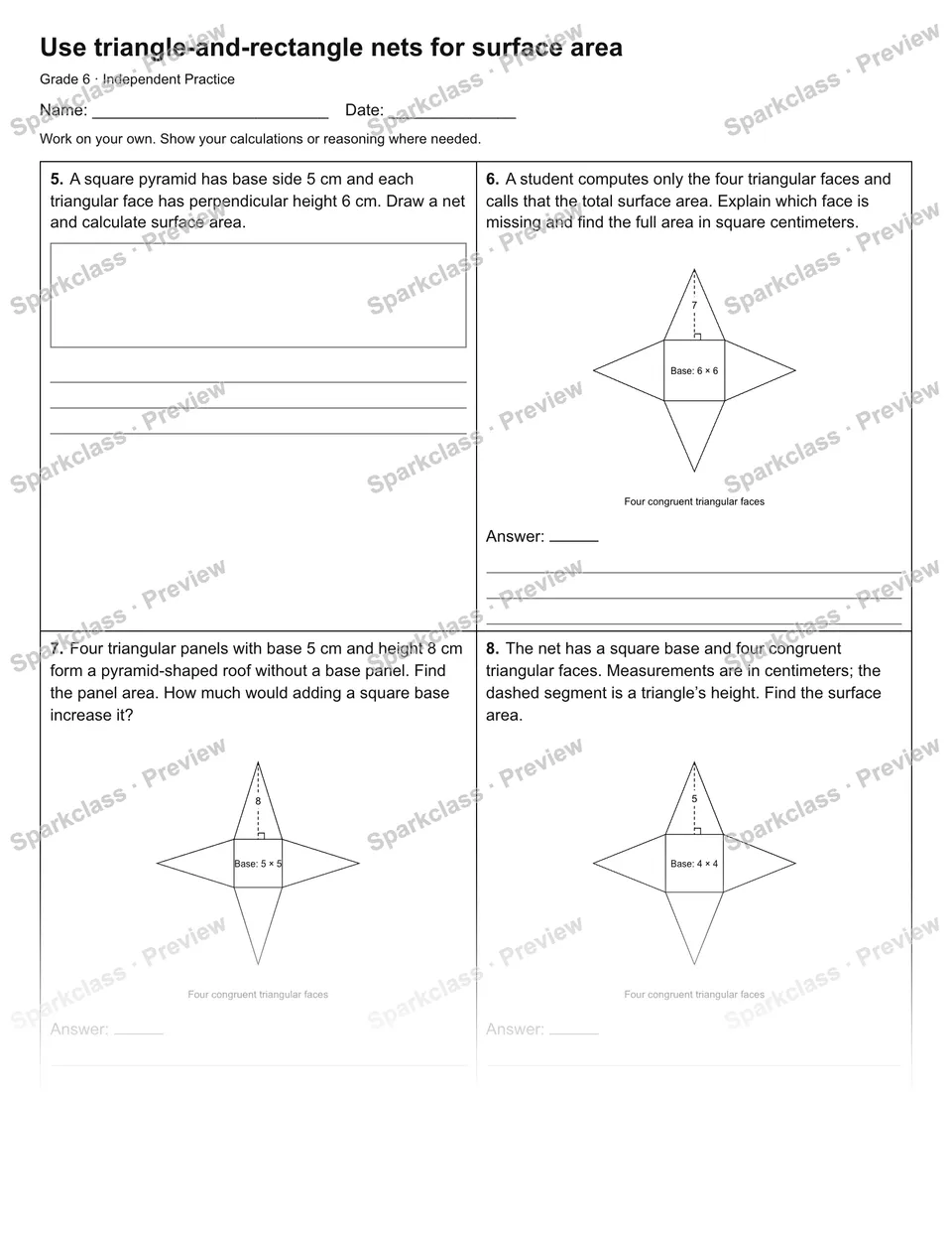 Use triangle-and-rectangle nets for surface area — Independent Practice — page 2