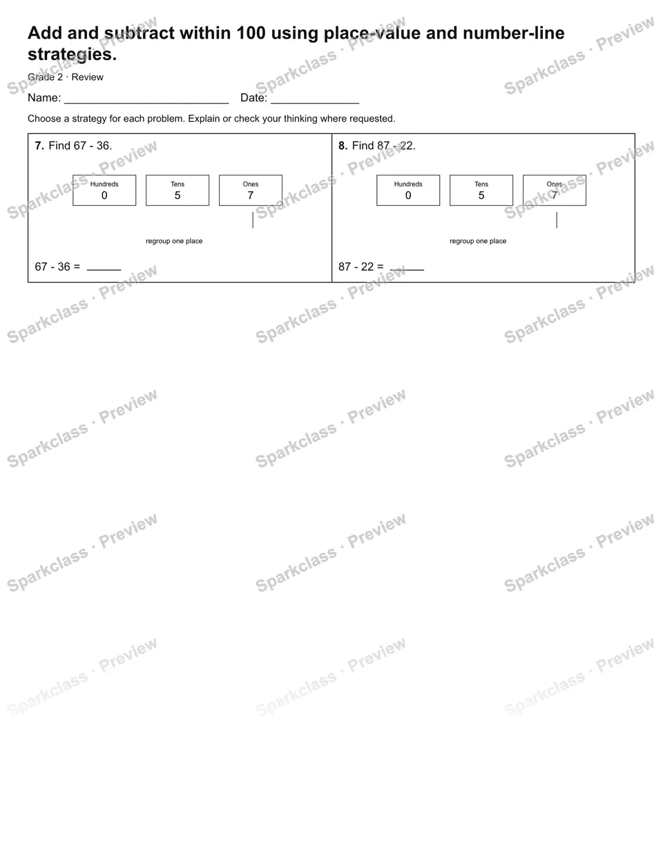 Add and subtract within 100 using place-value and number-line strategies. — Review — page 2
