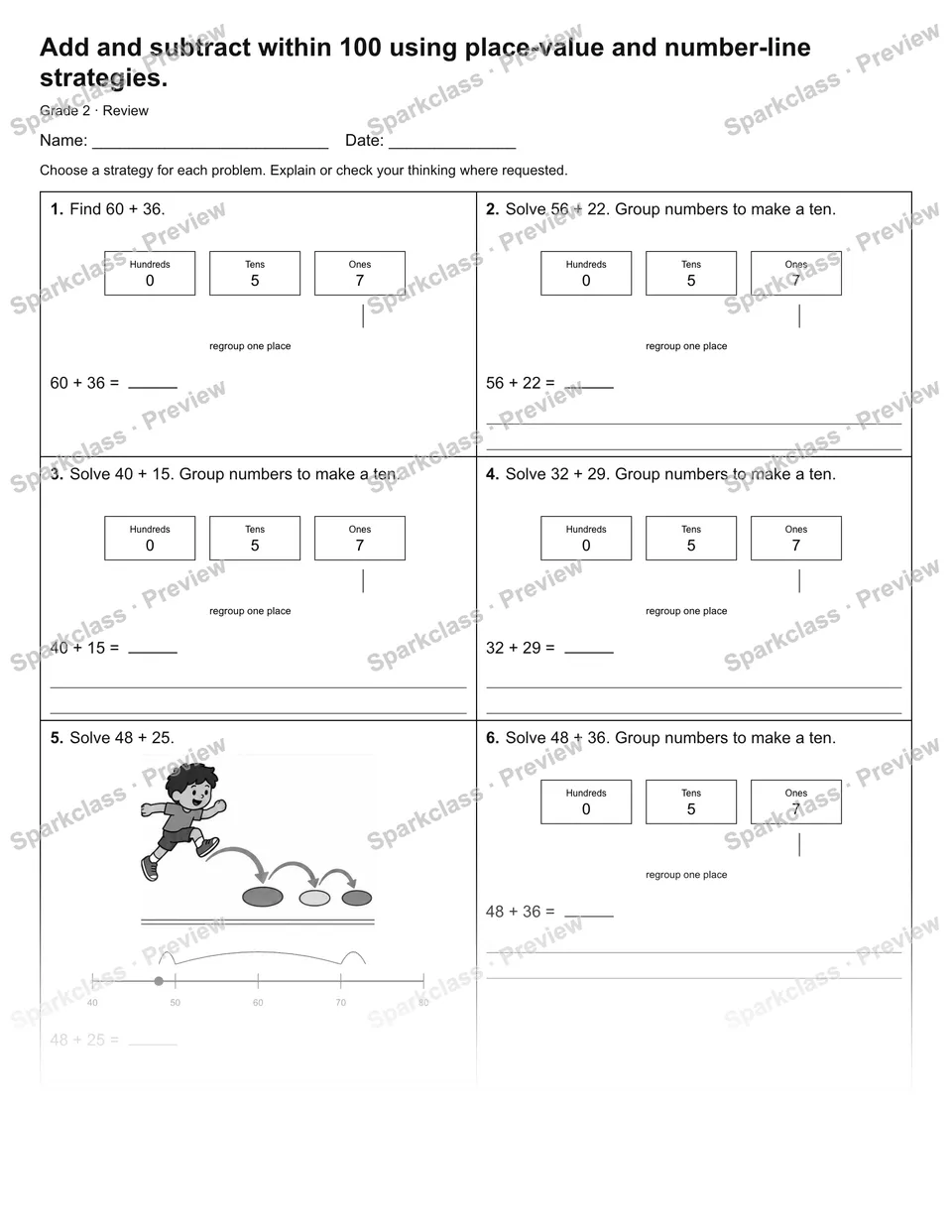Add and subtract within 100 using place-value and number-line strategies. — Review — page 1