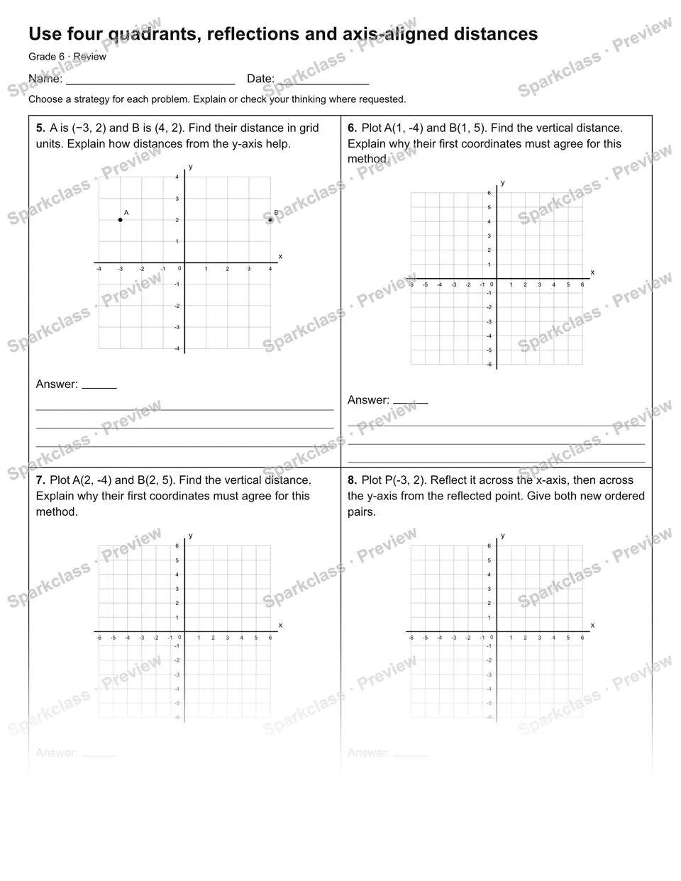 Use four quadrants, reflections and axis-aligned distances — Review — page 2