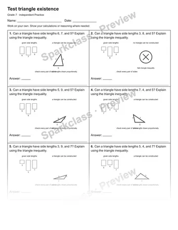 Test triangle existence — Independent Practice — Grade 7 worksheet preview