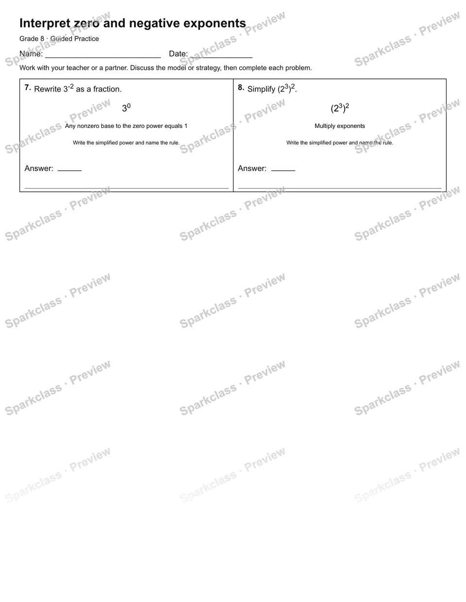 Interpret zero and negative exponents — Guided Practice — page 2