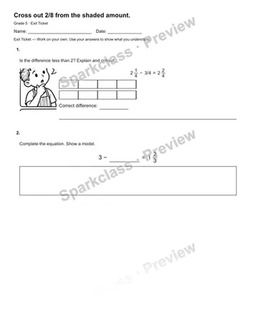 Cross out 2/8 from the shaded amount. — Exit Ticket — Grade 5 worksheet preview
