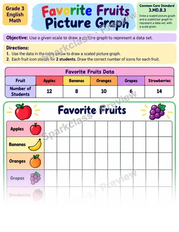 Draw Scaled Picture Graph 01 — Grade 3 worksheet preview